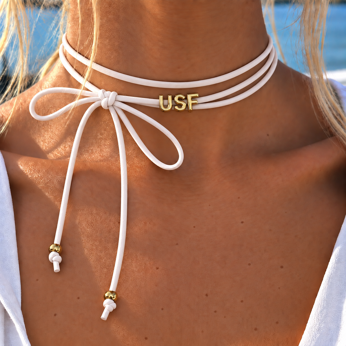 USF BowTie Necklace (green/white)