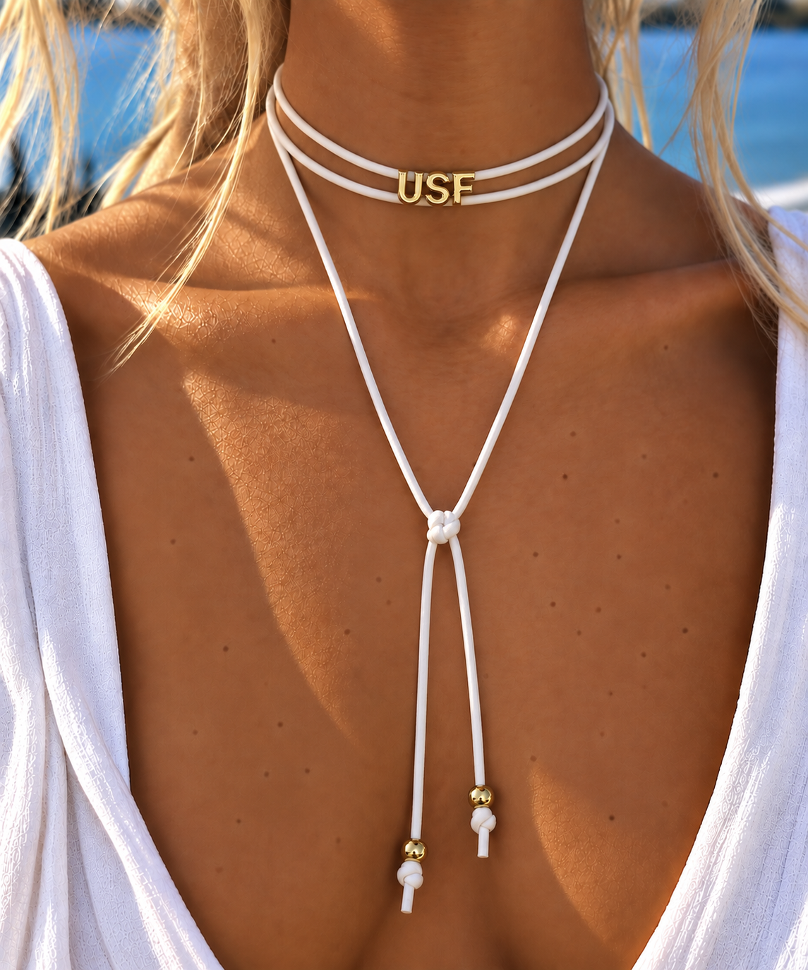 USF Long Lariat Game Day Necklace (green/white)