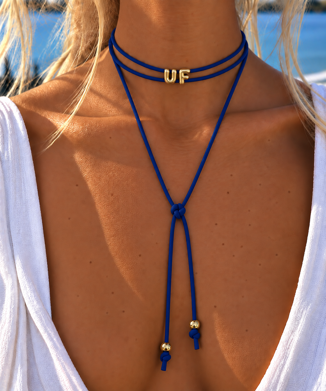 UF Long Lariat Game Day Necklace (blue/ orange)