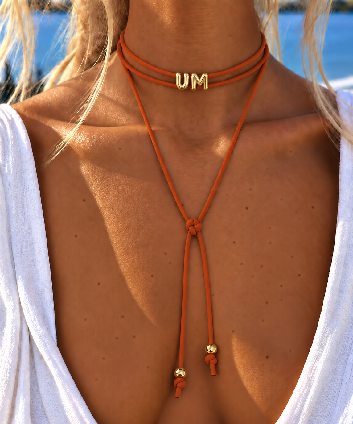 UM Long Lariat Game Day Necklace (white/orange/green)