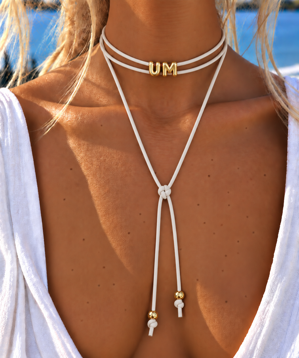 UM Long Lariat Game Day Necklace (white/orange/green)