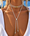UM Long Lariat Game Day Necklace (white/orange/green)