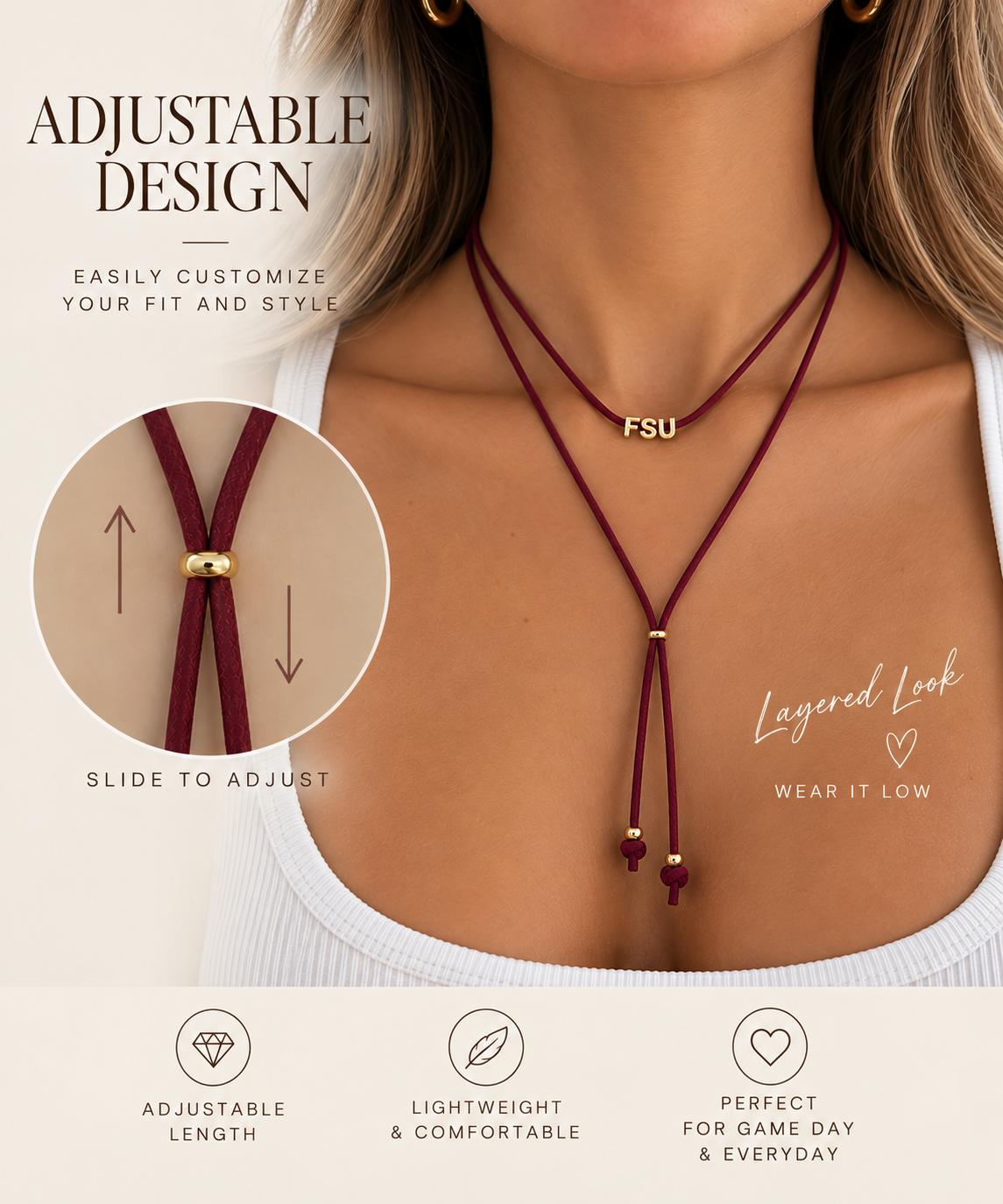 FSU Adjustable Lariat Necklace